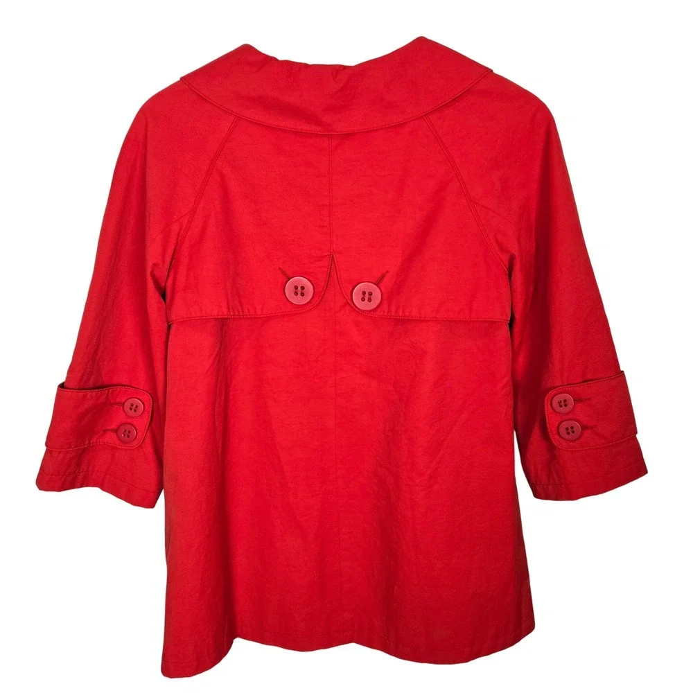 Anthropologie Tulle Cropped Trench Coat Womens XS Red 3/4‎ Retro Preppy Lined